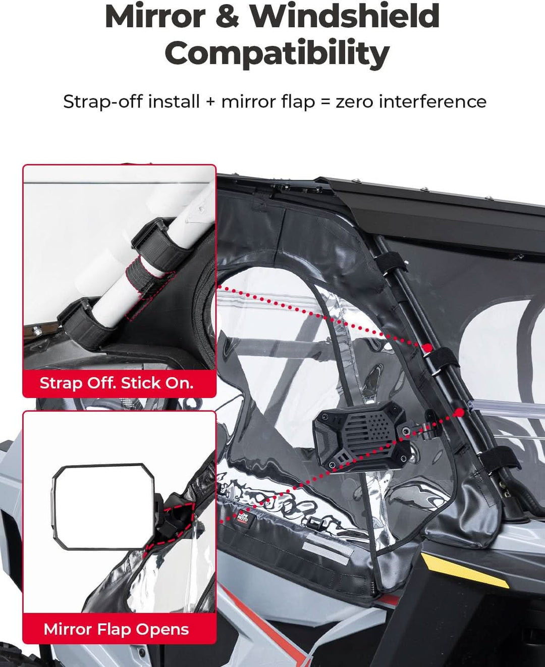 UTV Cab Enclosure Upper Doors for 2022-2025 Polaris RZR 200 - Kemimoto