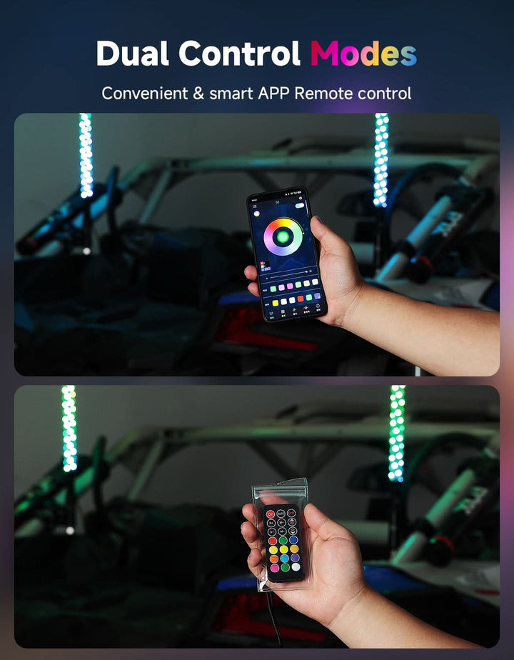 UTV/ATV Universal 3FT RGB Spiral LED Whip Lights (2PCS) - Kemimoto
