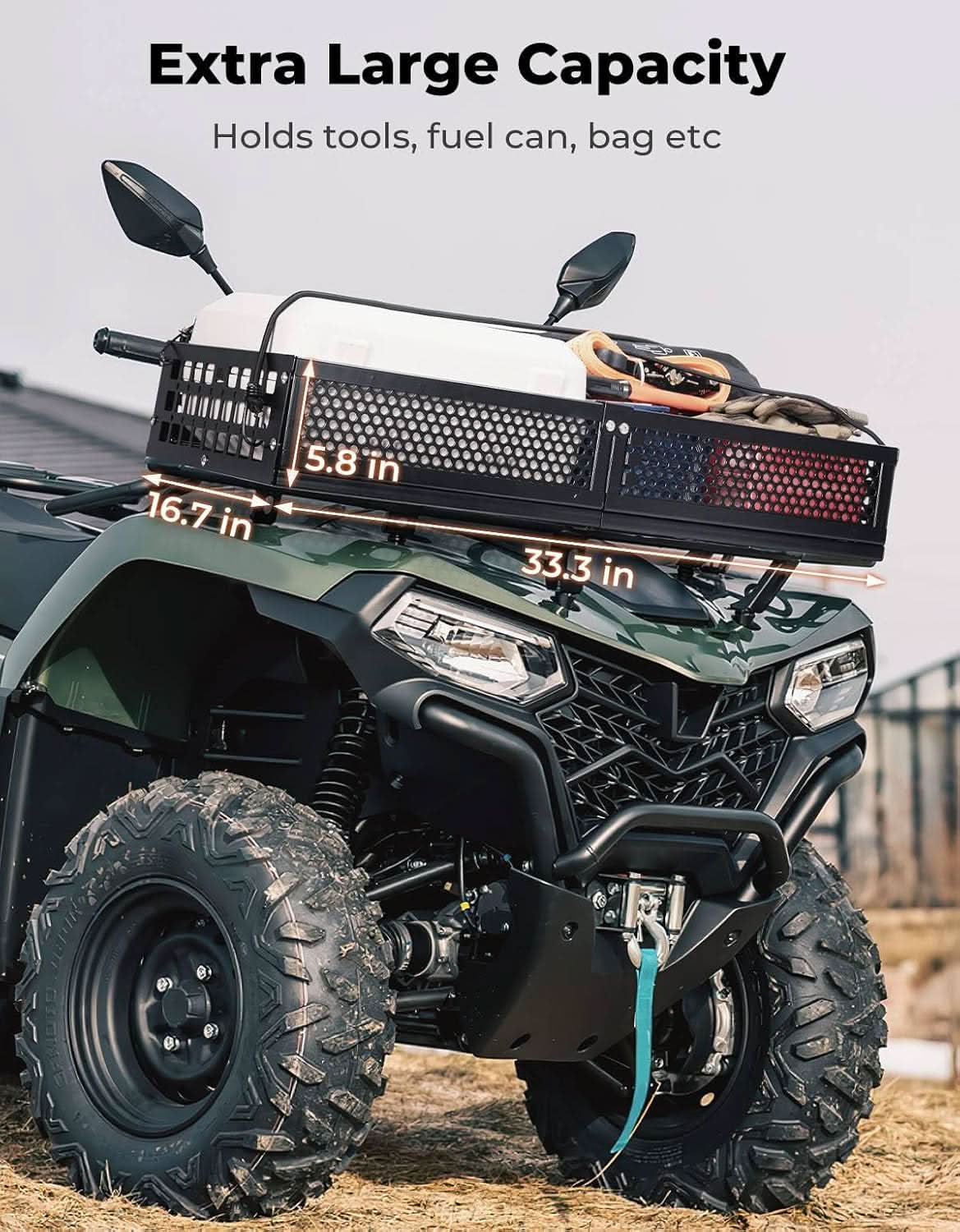 ATV Front Cargo Basket with Steel Mesh Surface for Kawasaki, Universal for Golf Cart Tractor - Kemimoto