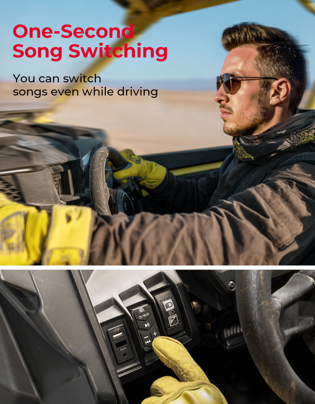 6.5'' UTV Bluetooth Sound System Speakers for Can Am Maverick X3/ RZR w/ 1.625''-1.9'' Roll Bar - Kemimoto