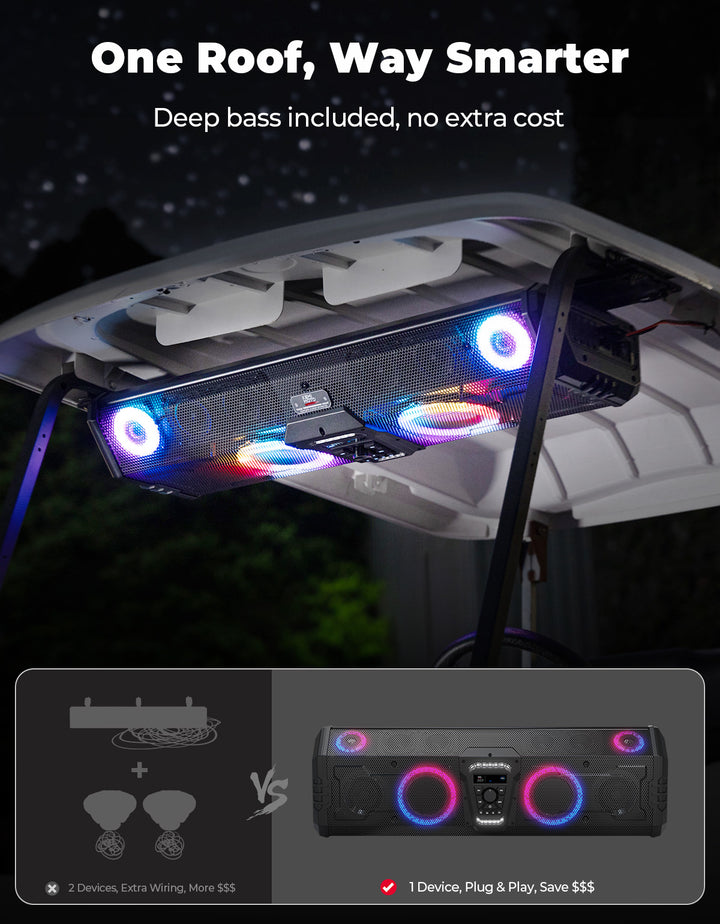 Midnight 90 Roof 34" Golf Cart Bluetooth Sound Bar RGB Lights 400W Waterproof Speaker - Kemimoto