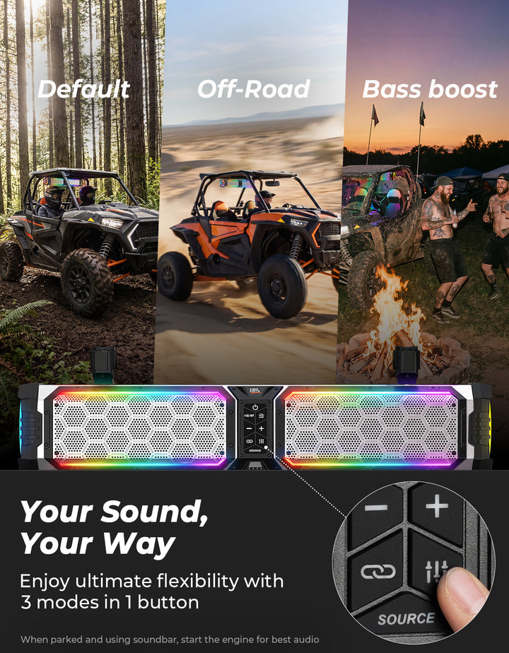 KEMIMOTO Midnight S70 Gen2 UTV Soundbar For Can am Polaris 680W Max Power, IP66 Waterproof & Quad Passive Radiators