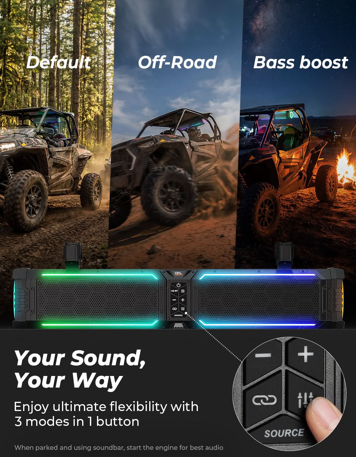 Kemimoto Midnight 70 Lite Gen2 28-inch 8 Speaker UTV Sound Bar Polymer