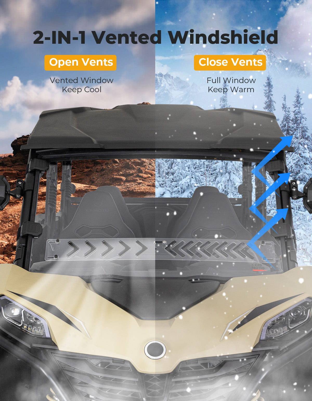 Adjustable Vented Front Windshield for 2023+ CFMOTO ZForce 950 Sport | 800 Trail - Kemimoto