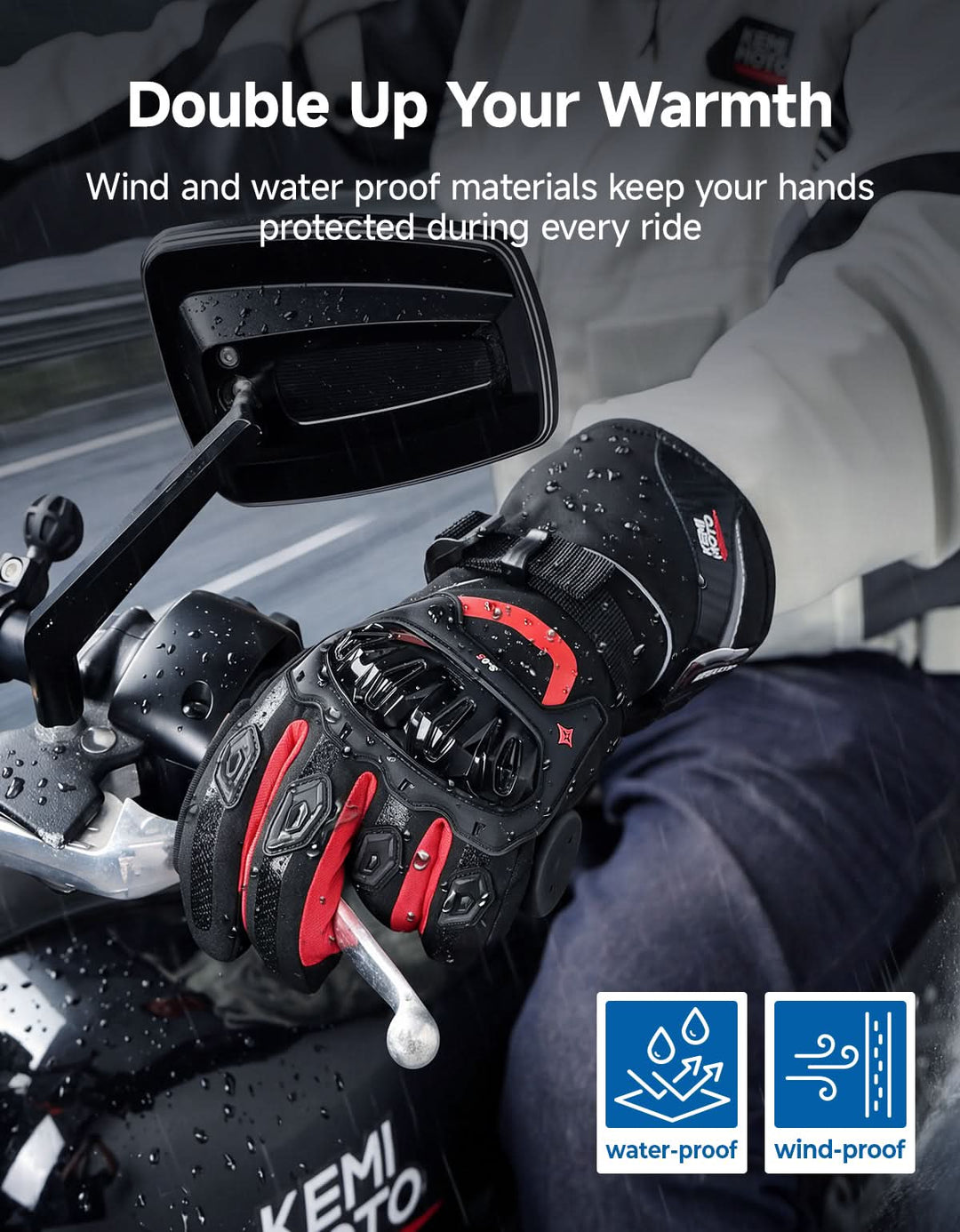 Rainproof Riding Warm Gloves with Touchscreen for Motorcycle Riding, ATV, UTV, Snowmobile