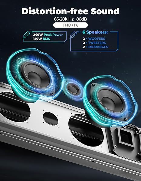 KEMIMOTO Midnight S80 Gen1.0 32" Aluminum 6-Speaker RGB Soundbar Silver - Kemimoto