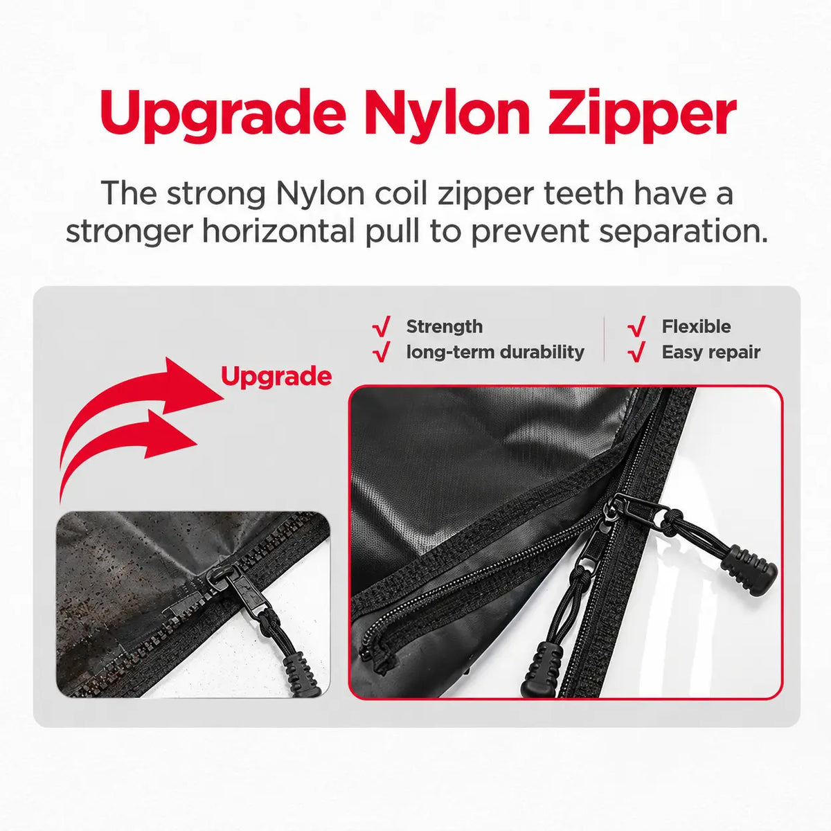 Upgraded Nylon Zipper — Smoother and More Durable