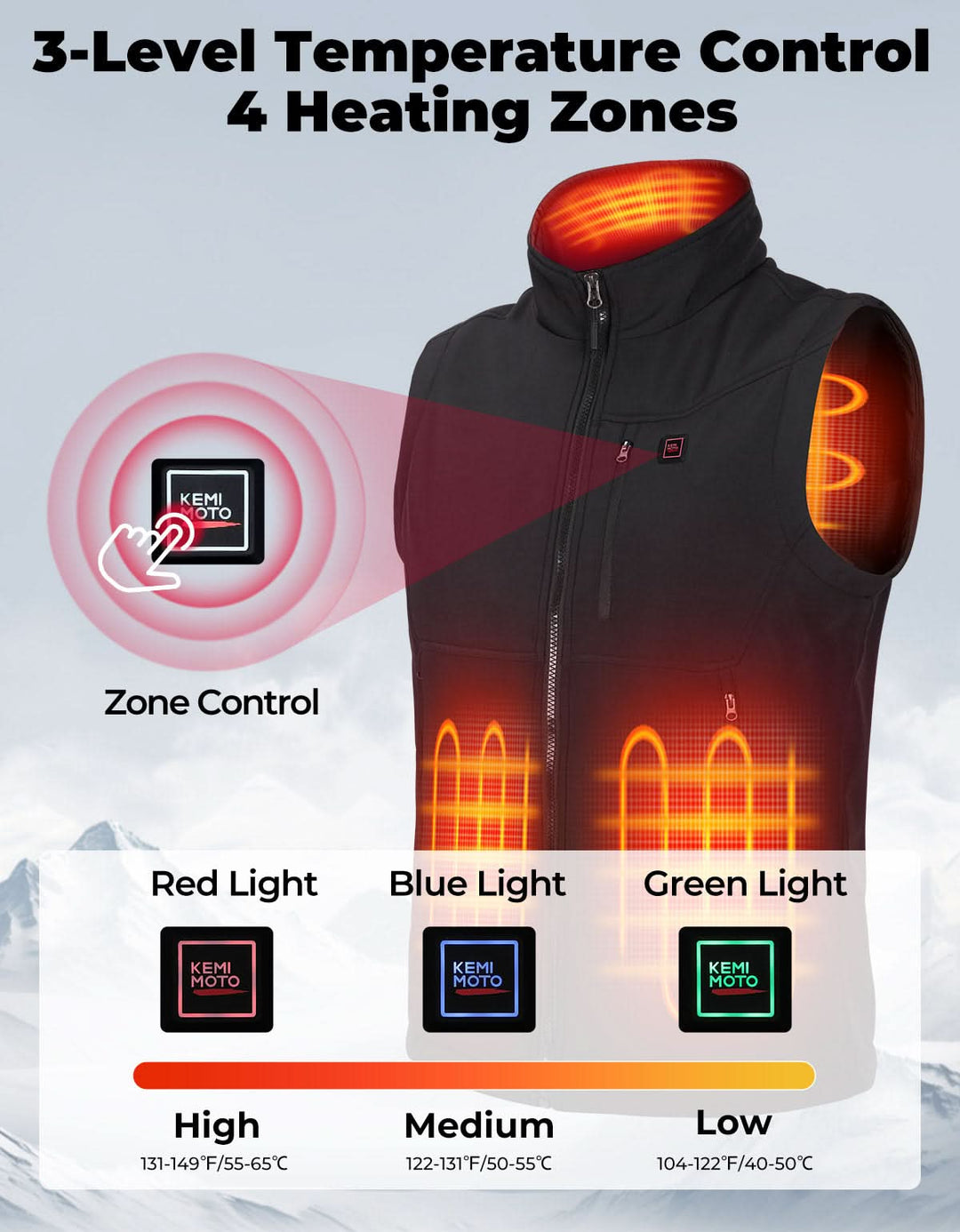 Windproof Heated Vest with APP & Remote Control 10000mAh Battery