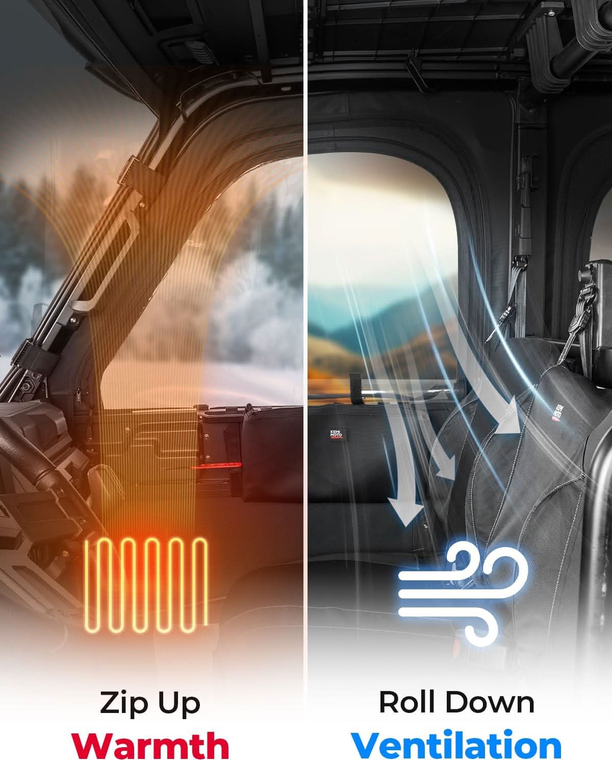 UTV Doors With Steel Frame for Polaris Ranger CREW XP 1000 2018-2025 - Kemimoto