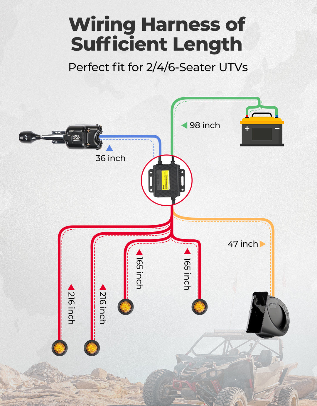 UTV/ATV Universal Turn Signal Kit with Column Switch & Horn - Kemimoto