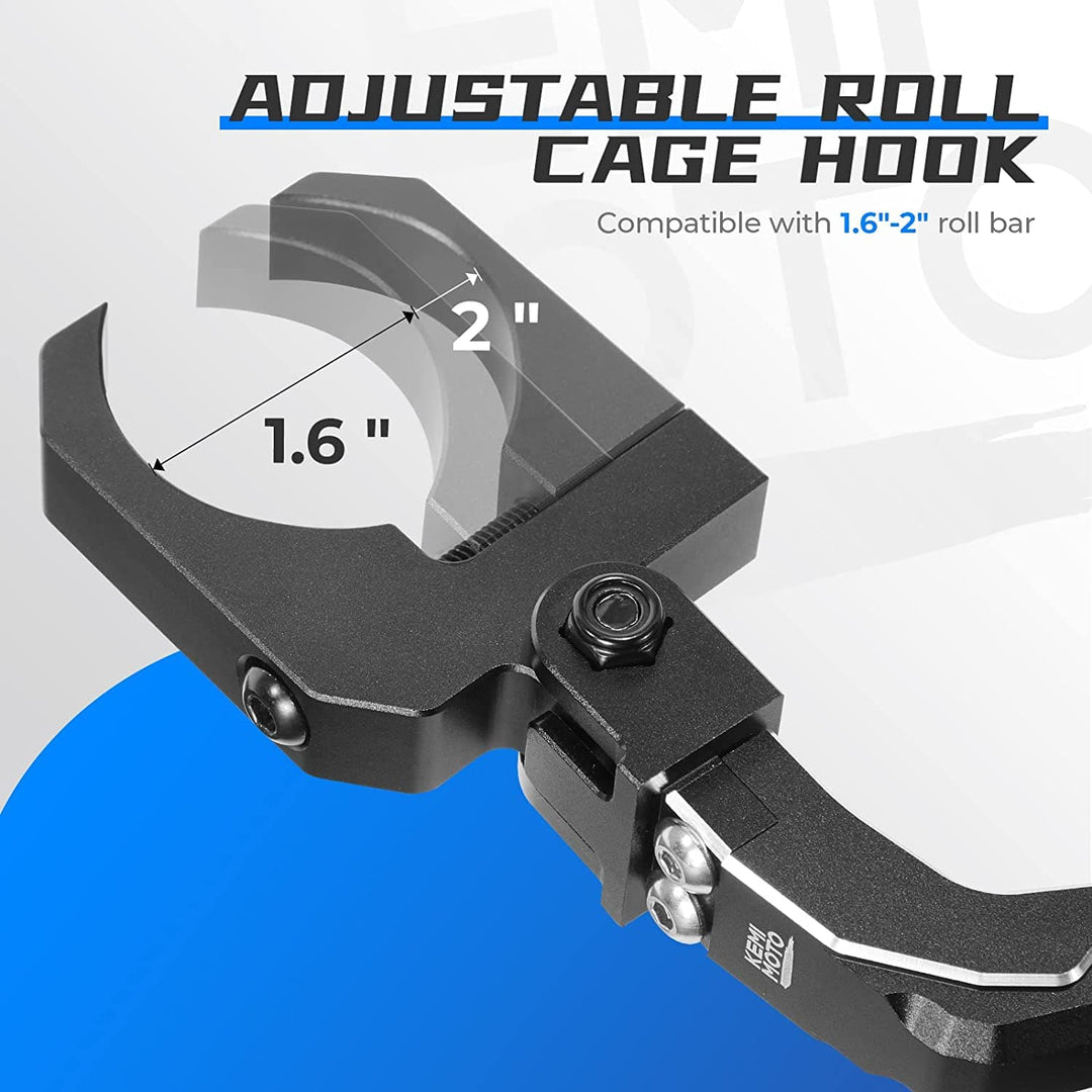 Roll Cage Helmet Hook Fits 1.6"-2" Roll Bar for Polaris RZR Ranger, Can Am X3, Kawasaki Teryx - Kemimoto