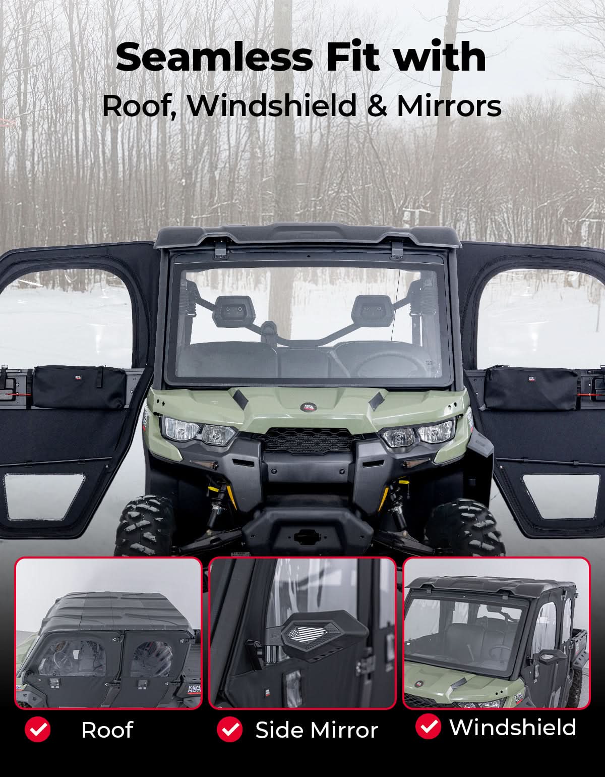 Can-Am Defender Max Full doors with a Steel Frame – Kemimoto