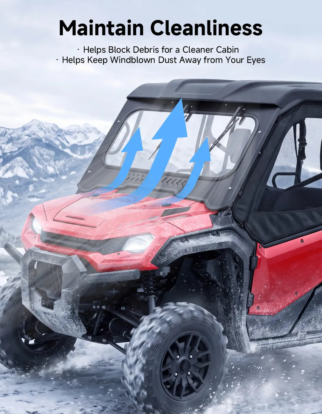 7mm Glass Front Windshield With Manual Vent & Dual Wiper For Honda Pioneer 1000