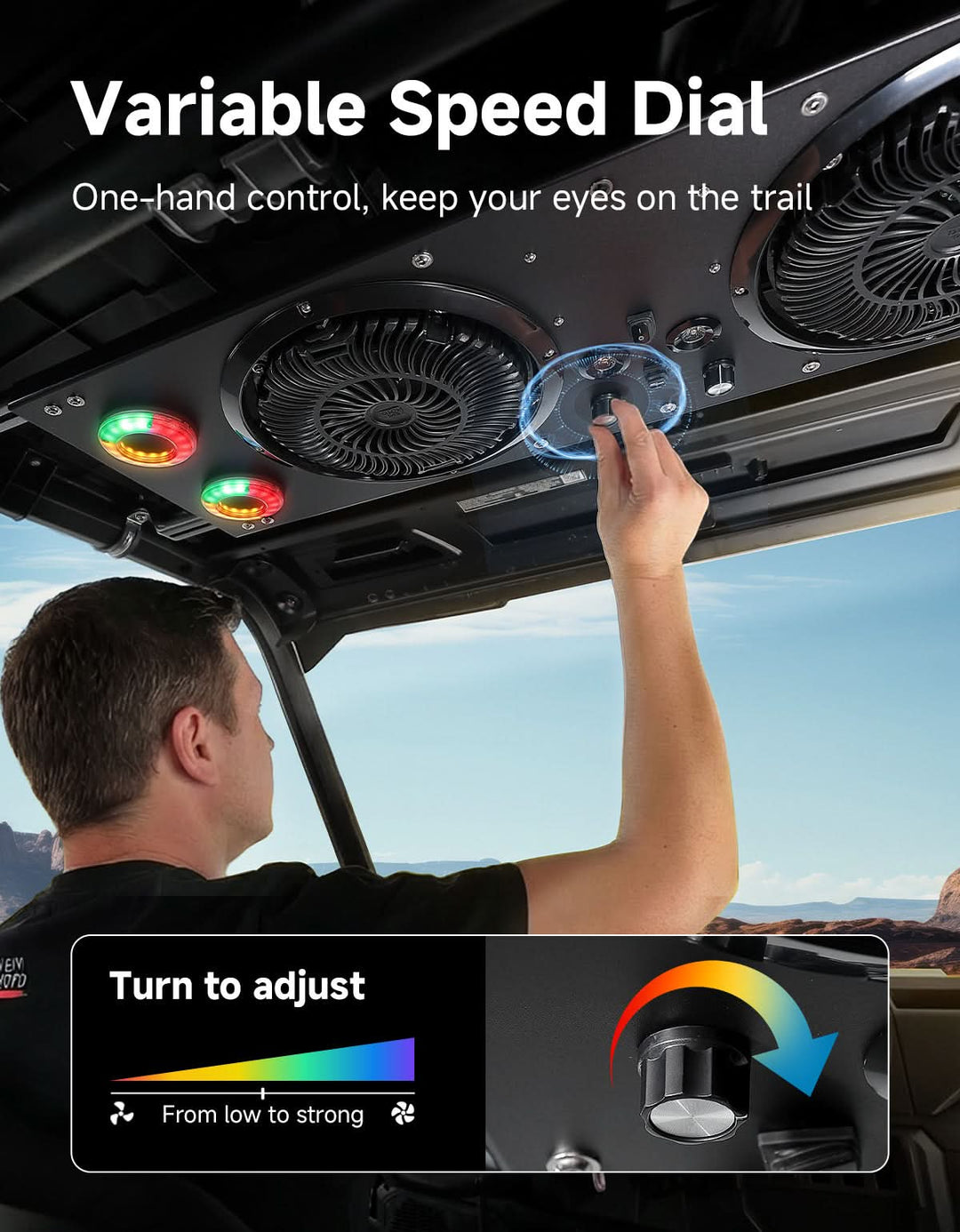 Overhead Fan with RGB for UTV with 57-42 Inch Roof Width for Polaris Ranger, RZR, Can-Am Defender, CFMOTO Uforce - Kemimoto