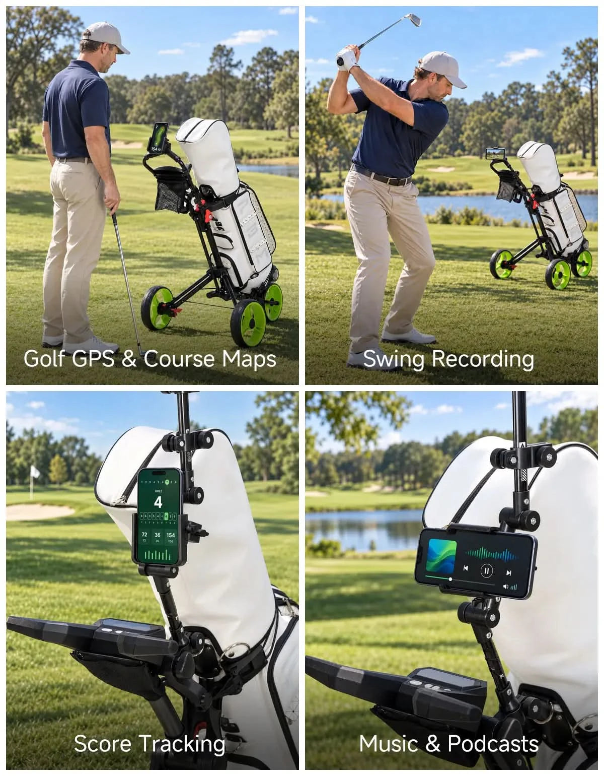 Phone Holder with Adjustable Clamp For Golf Push Cart