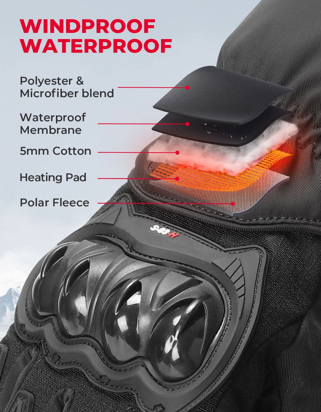 Heated Motorcycle Gloves Waterproof Windproof Touchscreen with Batteries - Kemimoto