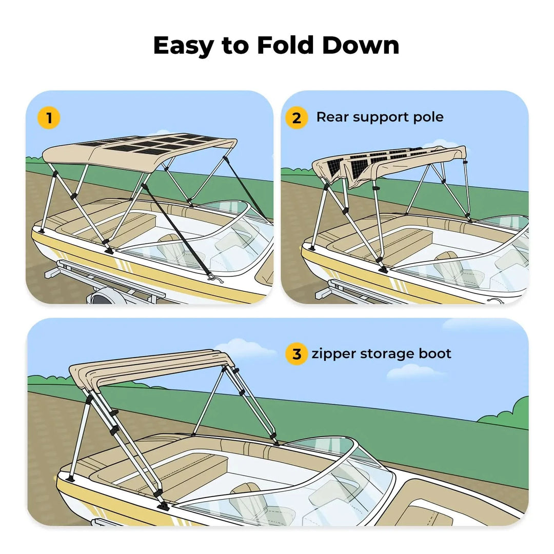 BougeRV 200W N-Type Solar Bimini Top for Boats