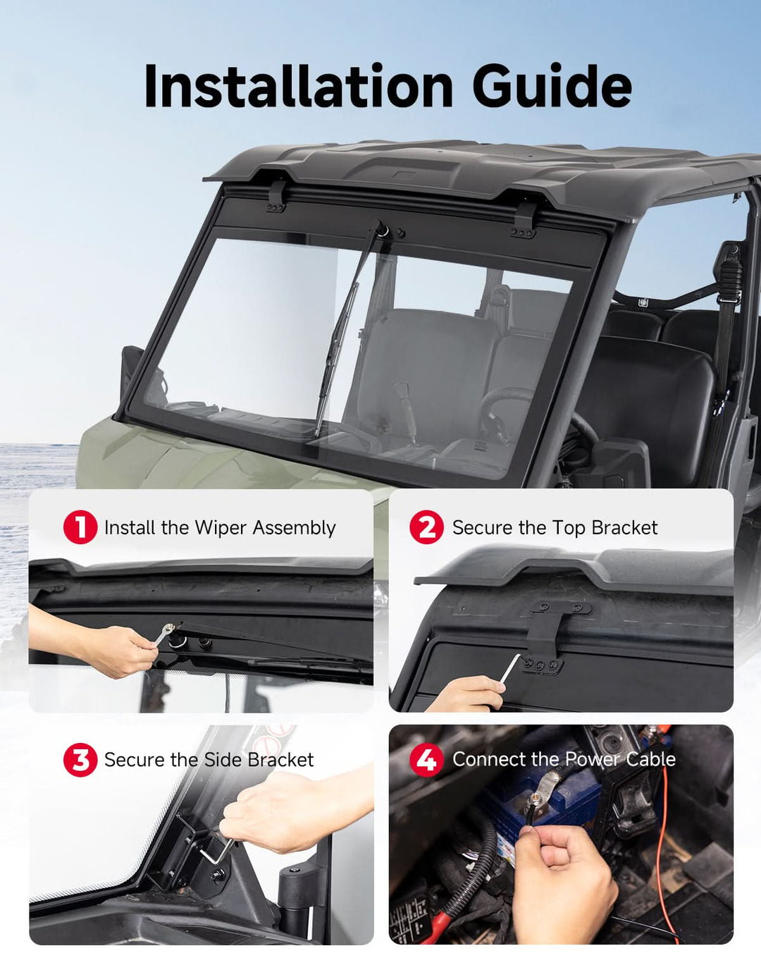 7mm Laminated Glass Windshield with Electric Wiper for Can-Am Defender & Defender MAX