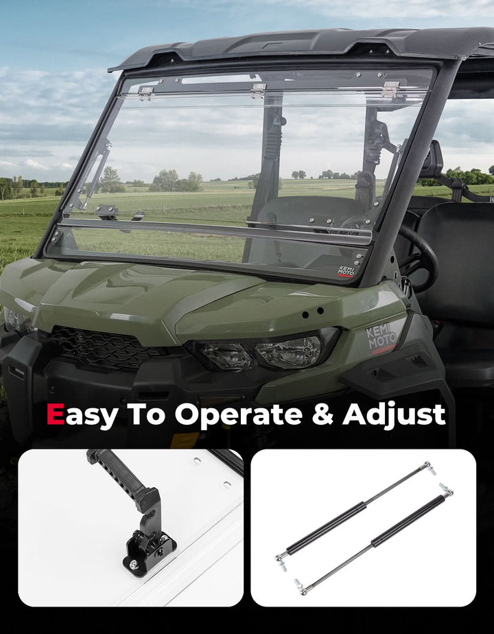 3-in-1 Flip Scratch-Resistant Windshield for Can-Am Defender & Defender Max HD5/HD8/HD10 - Kemimoto