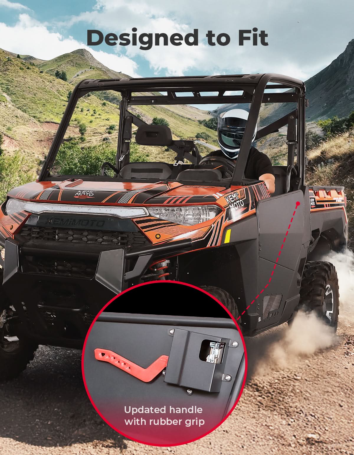 UTV Aluminum Half Door for Ranger XP 1000 2018-2025 - Kemimoto