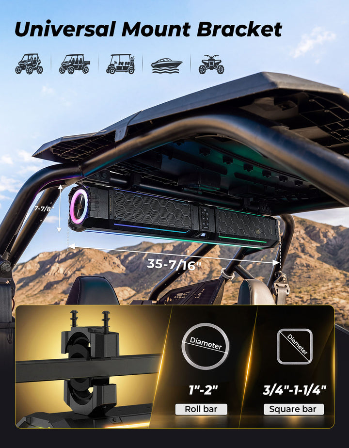 Barra de sonido UTV KEMIMOTO Midnight 80 Gen2 para Can-Am Polaris, potencia máxima de 680W, resistente al agua IP66 y cuatro radiadores pasivos