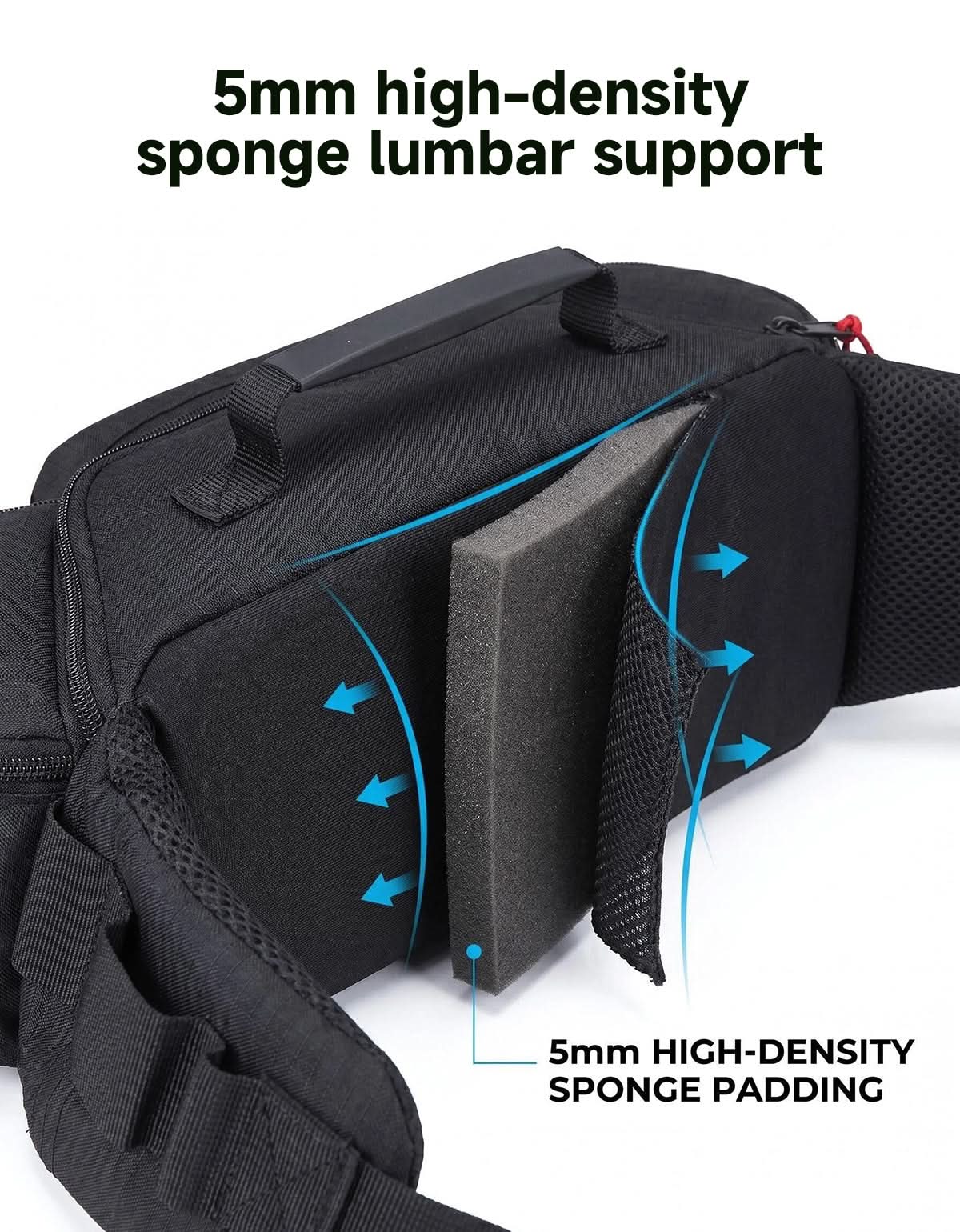 2.5L Multi-Pocket Waist Bag with 5mm Lumbar Support for Cycling, Running and Commuting