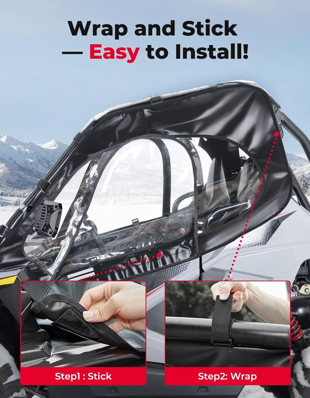 UTV Cab Enclosure Upper Doors for 2022-2025 Polaris RZR 200 - Kemimoto
