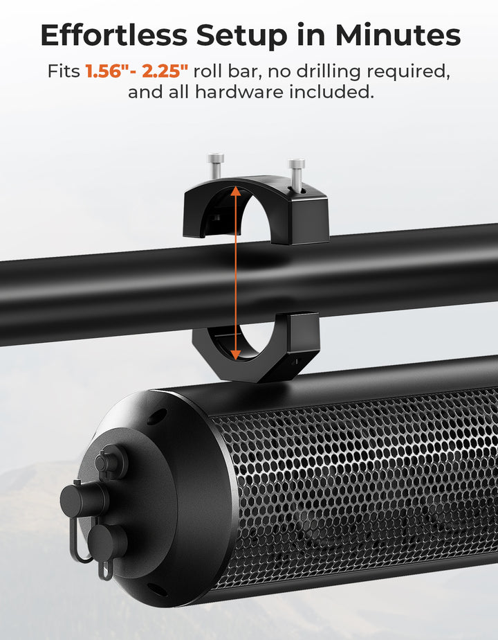 6 Speaker UTV Bluetooth Sound Bar for Can Am Maverick X3/ RZR w/ 1.56"-2.25" Roll Bar - Kemimoto