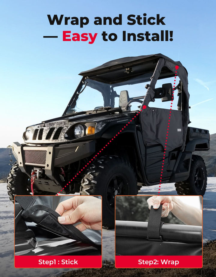 UTV Soft Doors for Hisun, Coleman, Axis, Massimo 500/700 – Waterproof Windproof Cab Enclosure - Kemimoto