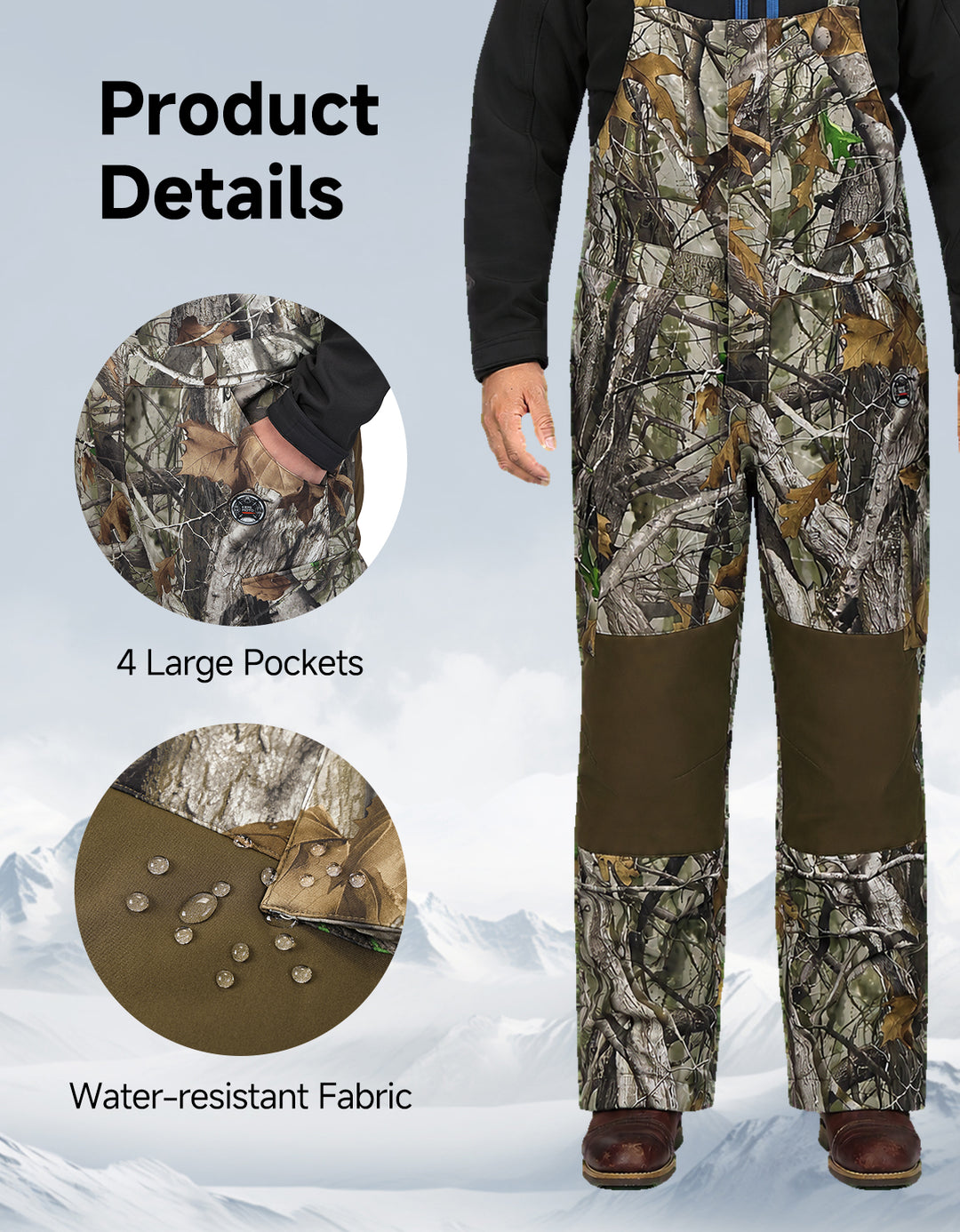 Men’s Heated Hunting Bibs – 30s Fast Heating, 10000mAh Battery
