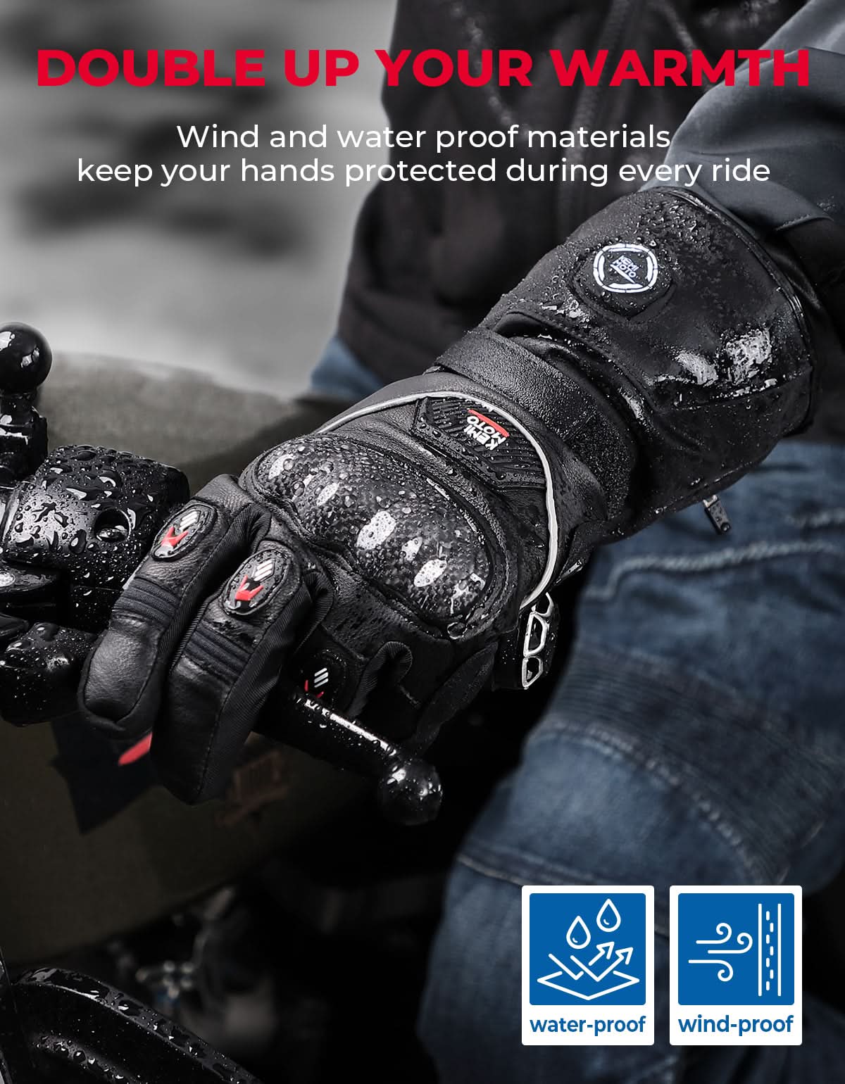 Heated Motorcycle Gloves Men Women 7.4V Battery Waterproof Touchscreen - Kemimoto