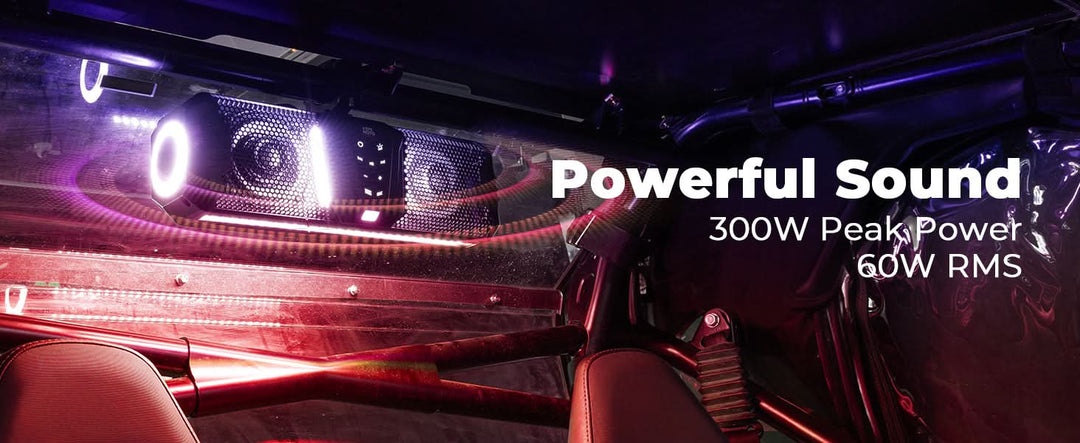 Midnight 40 16" Bluetooth Sound Bar –2025 Compact RGB UTV Speaker for Golf Cart, ATV, Polaris RZR - Kemimoto