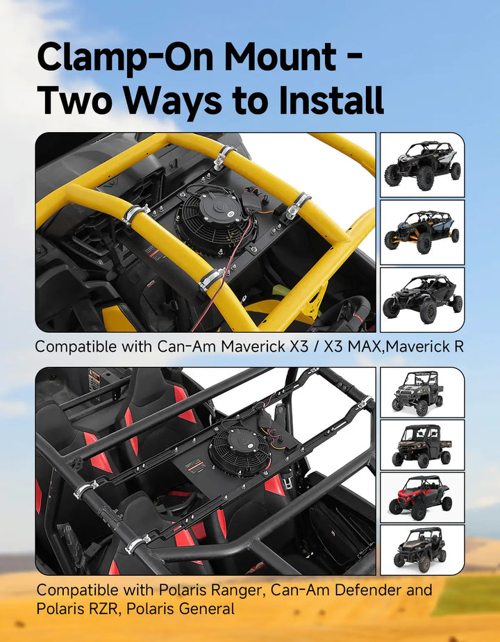 UTV Overhead Cooling Fan with Lights for Polaris Can-Am 53-37 Inch Roof Width