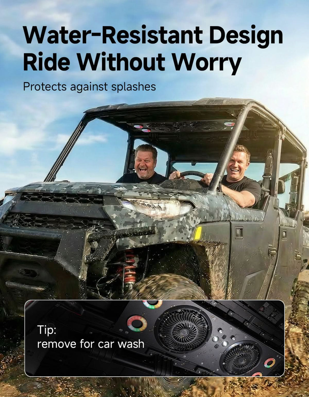 Overhead Fan with RGB for UTV with 57-42 Inch Roof Width for Polaris Ranger, RZR, Can-Am Defender, CFMOTO Uforce - Kemimoto