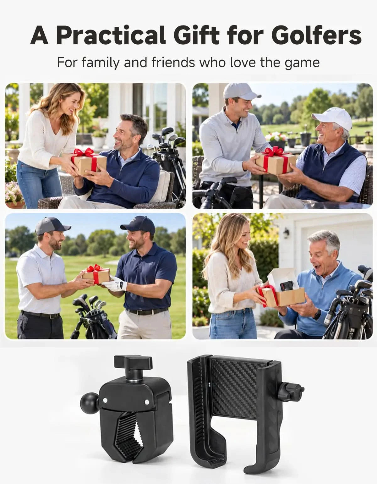 Phone Holder with Adjustable Clamp For Golf Push Cart