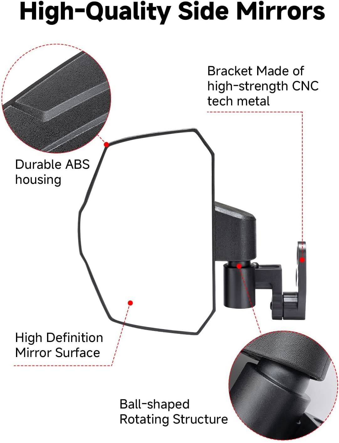 UTV Side Mirrors for Polaris Ranger Crew/XD 1500 2024-2026 - Kemimoto