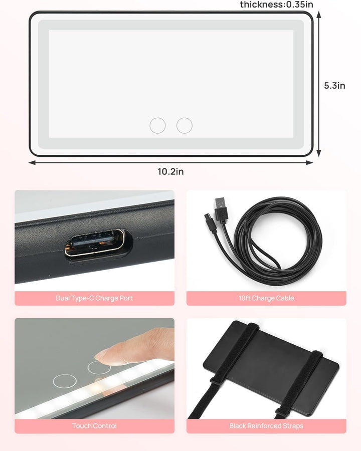 JOYTUTUS Car Sun Visor Vanity Mirror with 3 Light Modes & 60 LEDs - Kemimoto