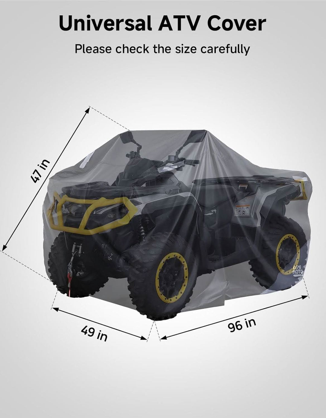 Universal ATV Cover for 4 Wheeler, Quad Cover for Can-Am Outlander 850/650, Polaris Sportsman 570/1000, CFMOTO, Kawasaki (96"x49"x47") - Kemimoto