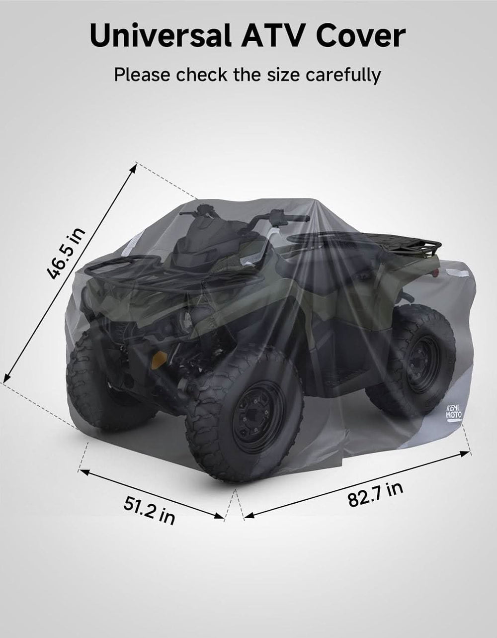 Universal ATV Cover for 4 Wheeler, Quad Cover for Polaris Sportsman, Fourtrax, Can-Am, Kawasaki, Arctic Cat, CFMOTO (82.7"x51.2"x46.5") - Kemimoto