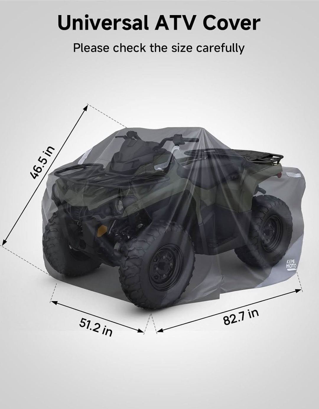 Universal ATV Cover for 4 Wheeler, Quad Cover for Polaris Sportsman, Fourtrax, Can-Am, Kawasaki, Arctic Cat, CFMOTO (82.7"x51.2"x46.5") - Kemimoto