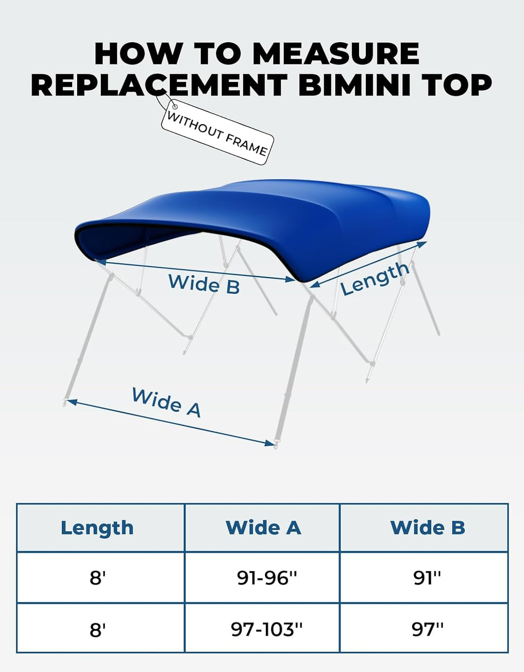 4 Bow Bimini Top Replacement Canvas with Storage Net for Pontoon Boats, No Frame