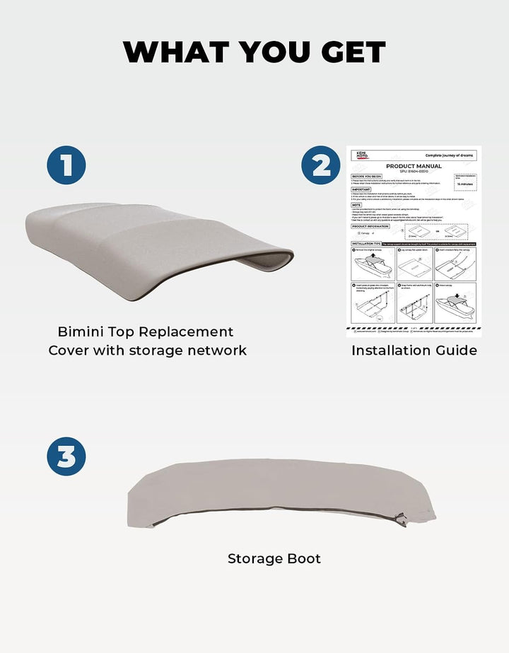 4 Bow Bimini Top Replacement Canvas with Storage Net for Pontoon Boats, No Frame