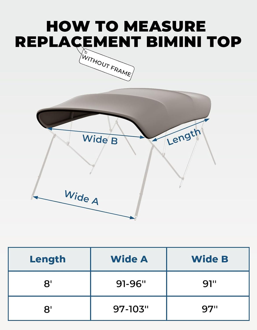 4 Bow Bimini Top Replacement Canvas with Storage Net for Pontoon Boats, No Frame
