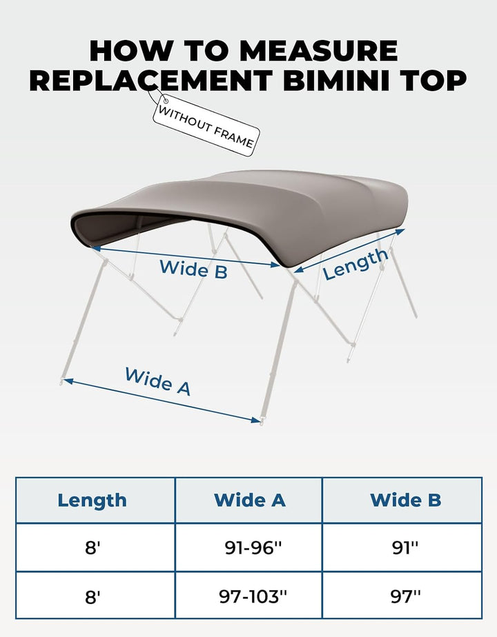 4 Bow Bimini Top Replacement Canvas with Storage Net for Pontoon Boats, No Frame