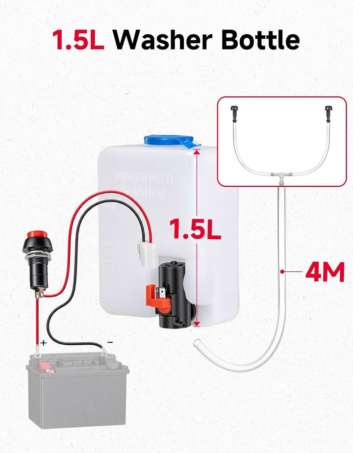 12V Electric Wiper Motor Kit with Washer Bottle For RZR, Ranger,Can-Am,Pioneer
