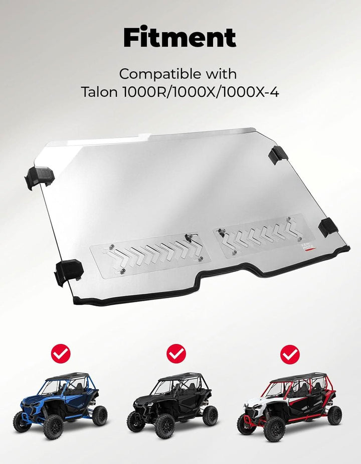 2-IN-1 UTV Front Windshield with Vents for Talon 1000X/1000R - Kemimoto