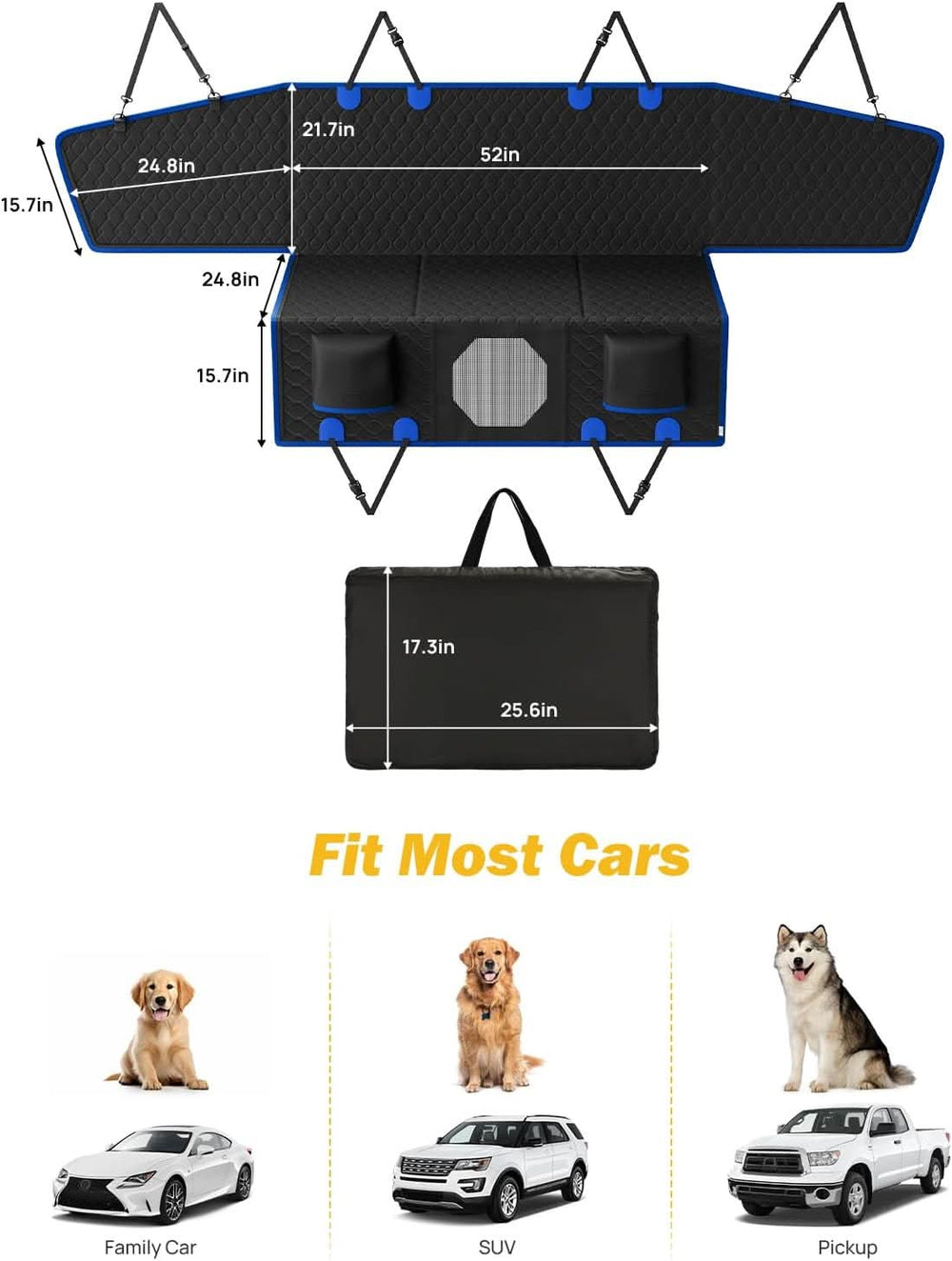 JOYTUTUS Dog Car Seat Cover for Back Seat with Hard Bottom - Kemimoto