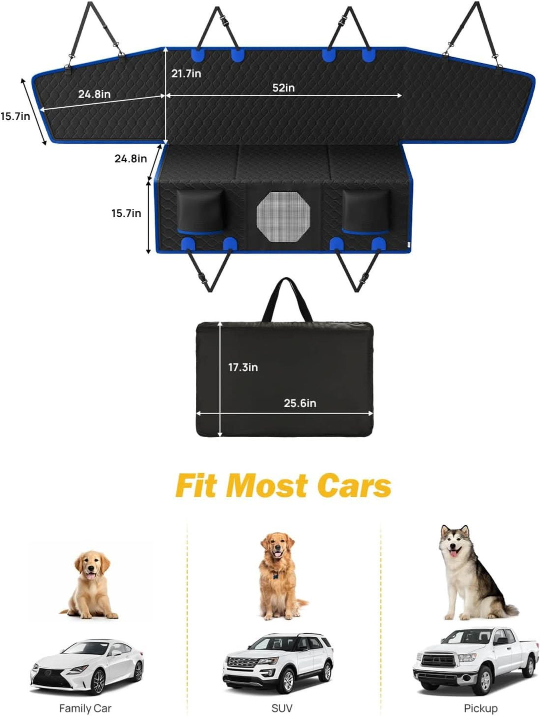JOYTUTUS Dog Car Seat Cover for Back Seat with Hard Bottom - Kemimoto