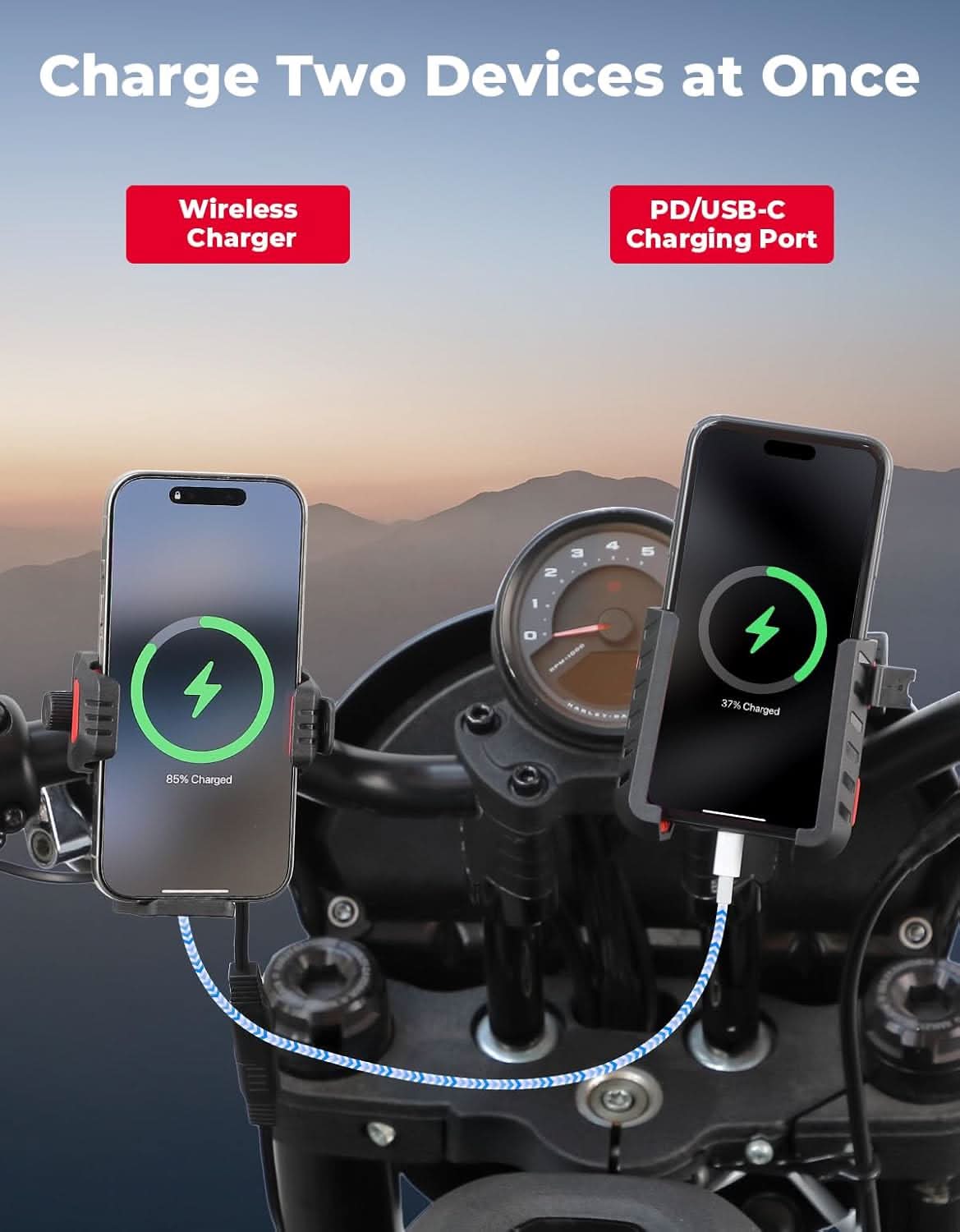 KEMIMOTO Charging Phone Mount For Motorcycle - Kemimoto