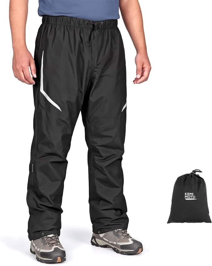 KEMIMOTO  Waterproof Lightweight Outdoor Rain Pants with Carry Bag for Cycling, Hiking, Camping, Golf